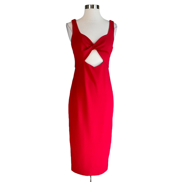 AQUA Women's Cocktail Dress Size 6 Red Sleeveless Cut Out Midi Sheath - Picture 1 of 10
